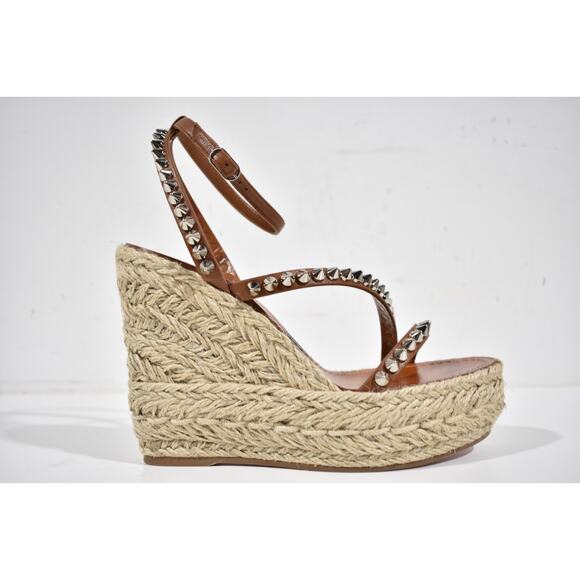 Christian Louboutin Mafaldina Zeppa 120 Brown Platform Wedge Sandal Heel Pump 37 - Picture 2 of 12